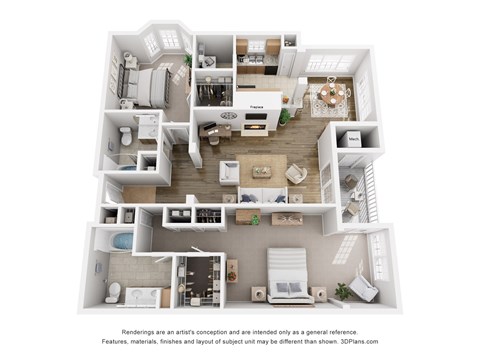 Floor plan for 2 beds, 2 baths, 1293 sqft